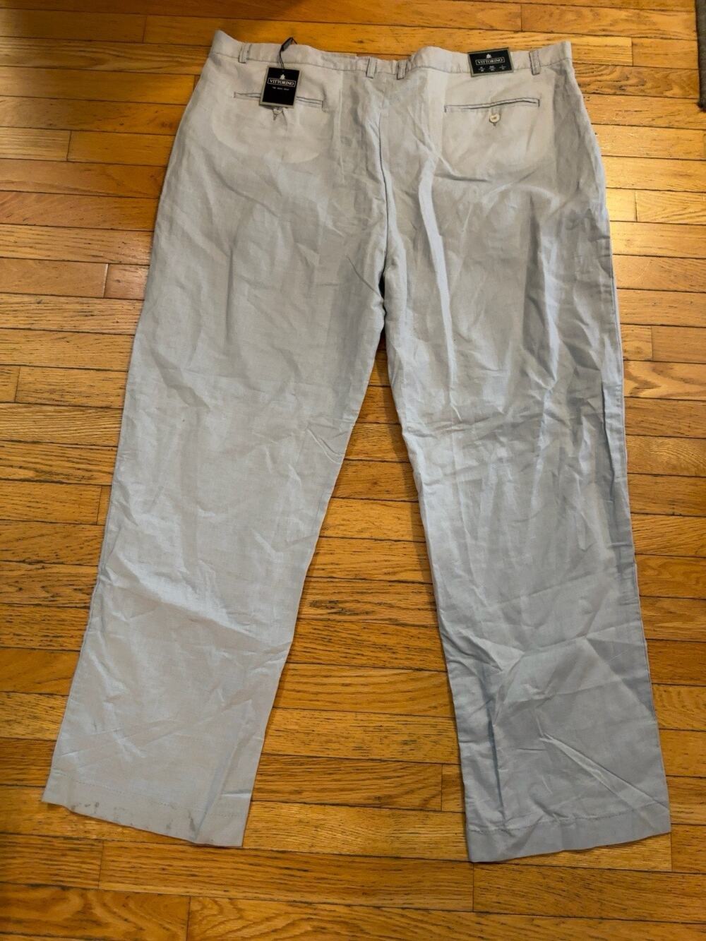 NWT Vittorino 100% Linen Dress Pants Men’s 48x33 Light Gray Flat Front